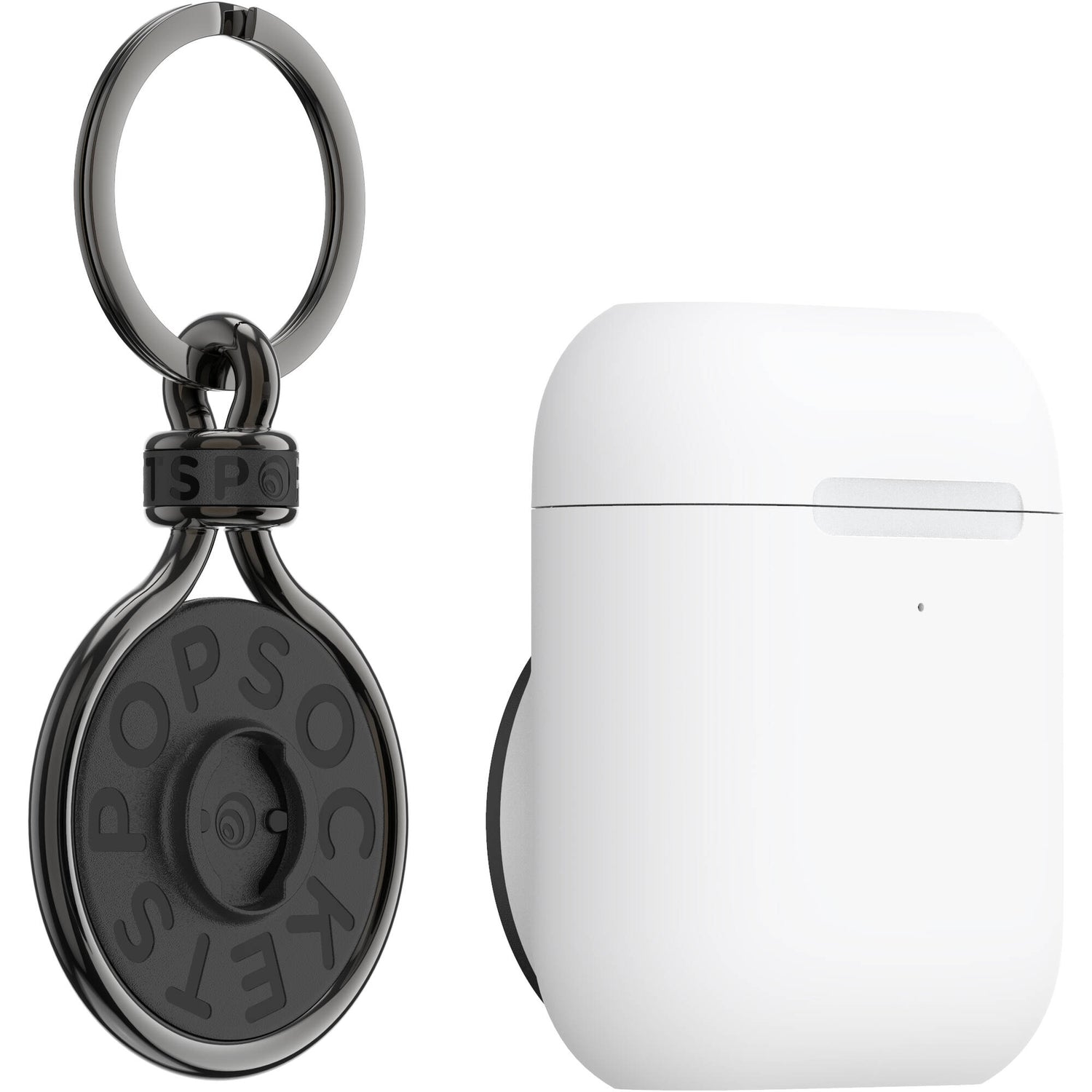 PopSockets Airpods Holder with Gunmetal PopChain - White