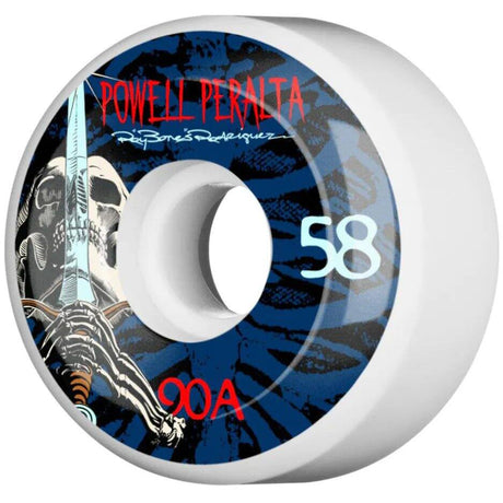 Powell Peralta Rodriguez Skull &amp; Sword 4 90a Skateboard Wheels - White 58mm (Pack of 4)