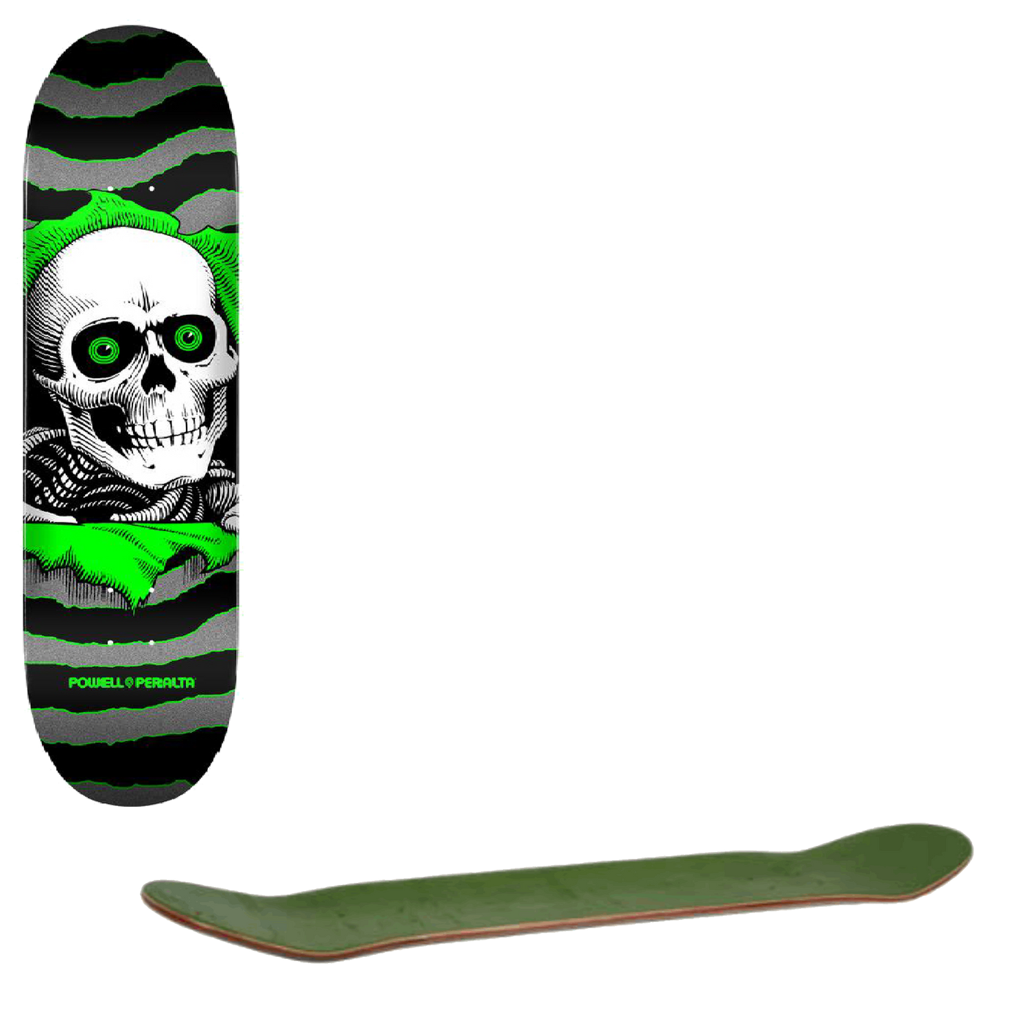 Powell Peralta Ripper One Off Skateboard Deck - Silver/Green 8"