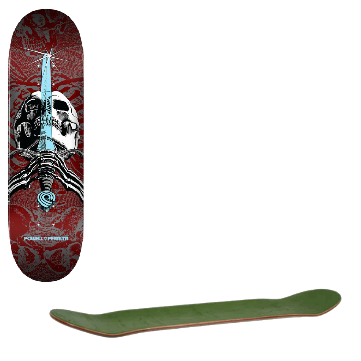 Powell Peralta Skull & Sword One Off Skateboard Deck - Burgundy 7.5"