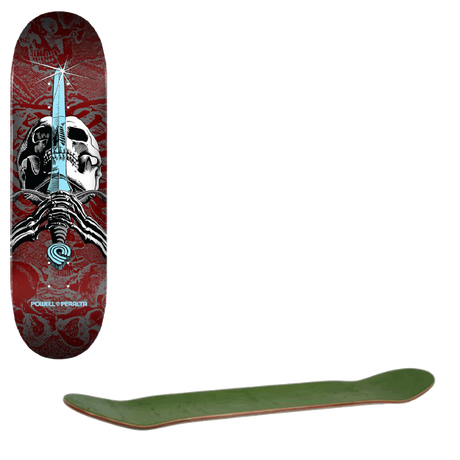 Powell Peralta Skull & Sword One Off Skateboard Deck - Burgundy 7.5"