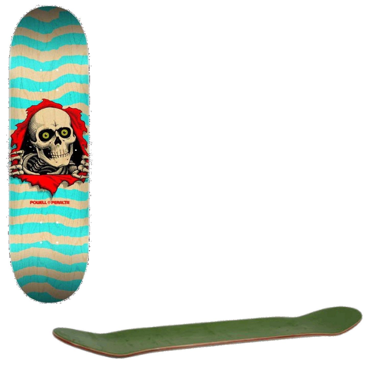 Powell Peralta Ripper Shape #242 Skateboard Deck - Natural/Turquoise 8''