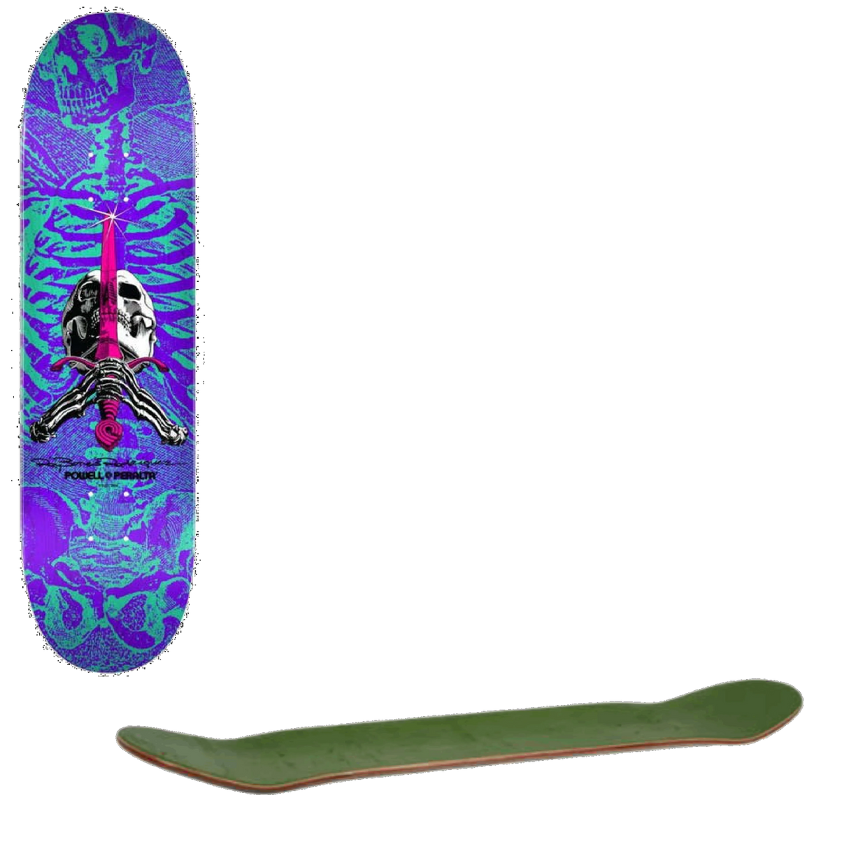 Powell Peralta Skull & Sword Shape #248 Skateboard Deck - Turquoise/Purple 8.25''
