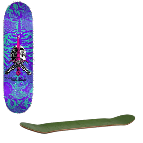 Powell Peralta Skull & Sword Shape #248 Skateboard Deck - Turquoise/Purple 8.25''