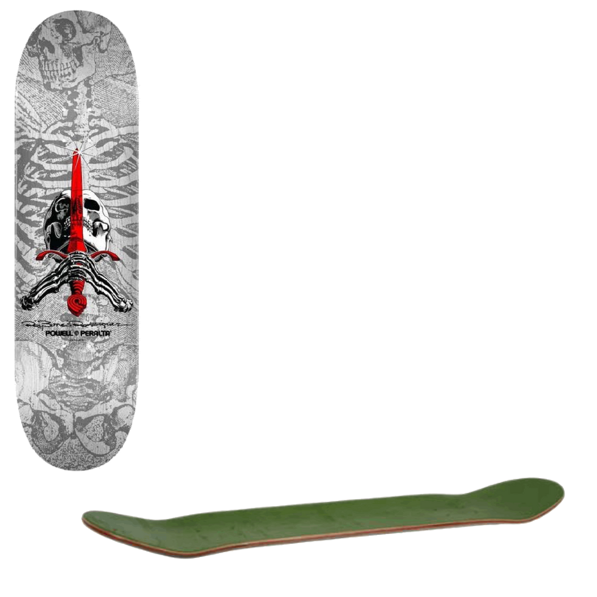 Powell Peralta Skull & Sword Shape #246 Skateboard Deck - White/Grey 9.05''