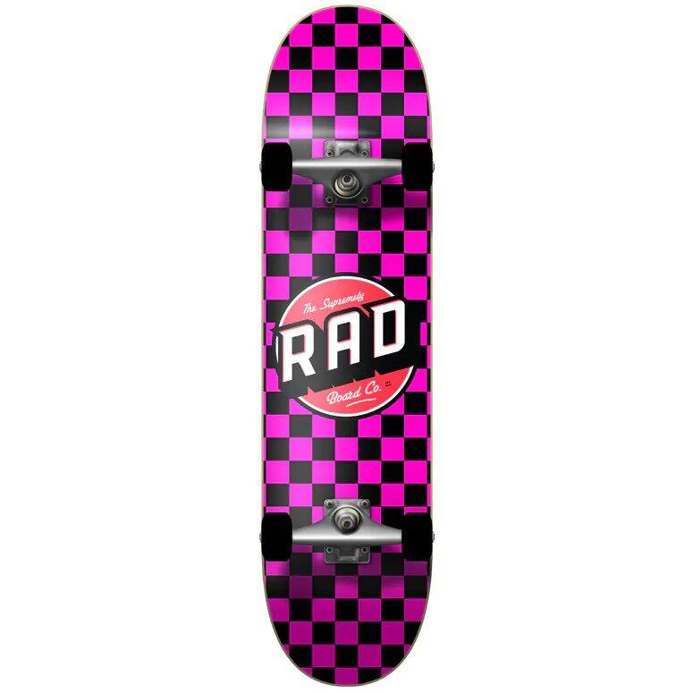 Rad Checkers 2 Dude Crew Complete Skateboard - Black/Pink 7.75''