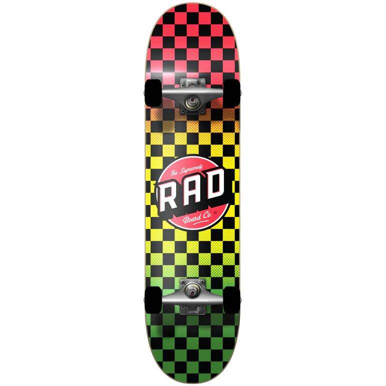 Rad Checkers 2 Dude Crew Complete Skateboard - Rasta Fade 8''
