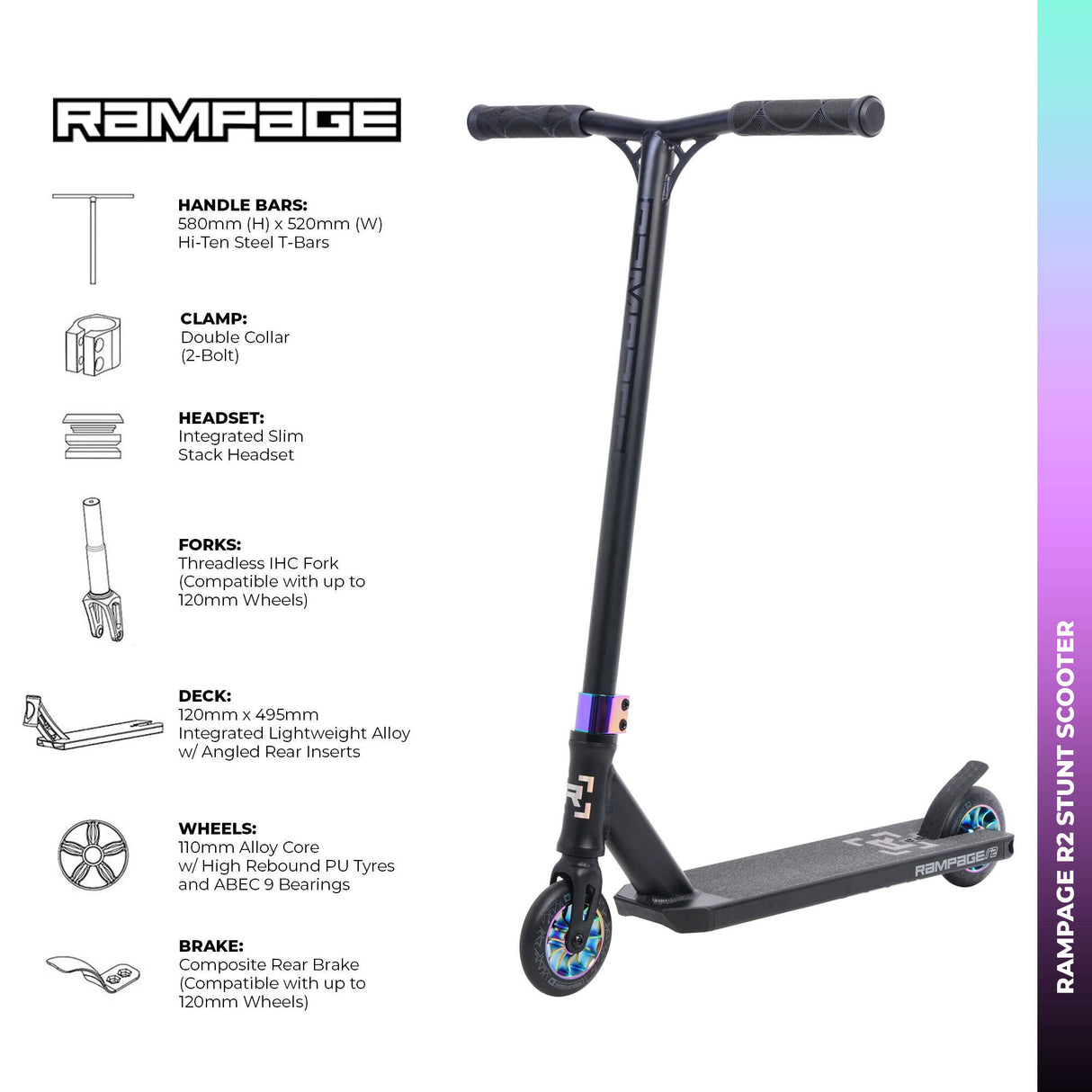 Rampage R2 2023 Complete Stunt Scooter - Black/Neochrome