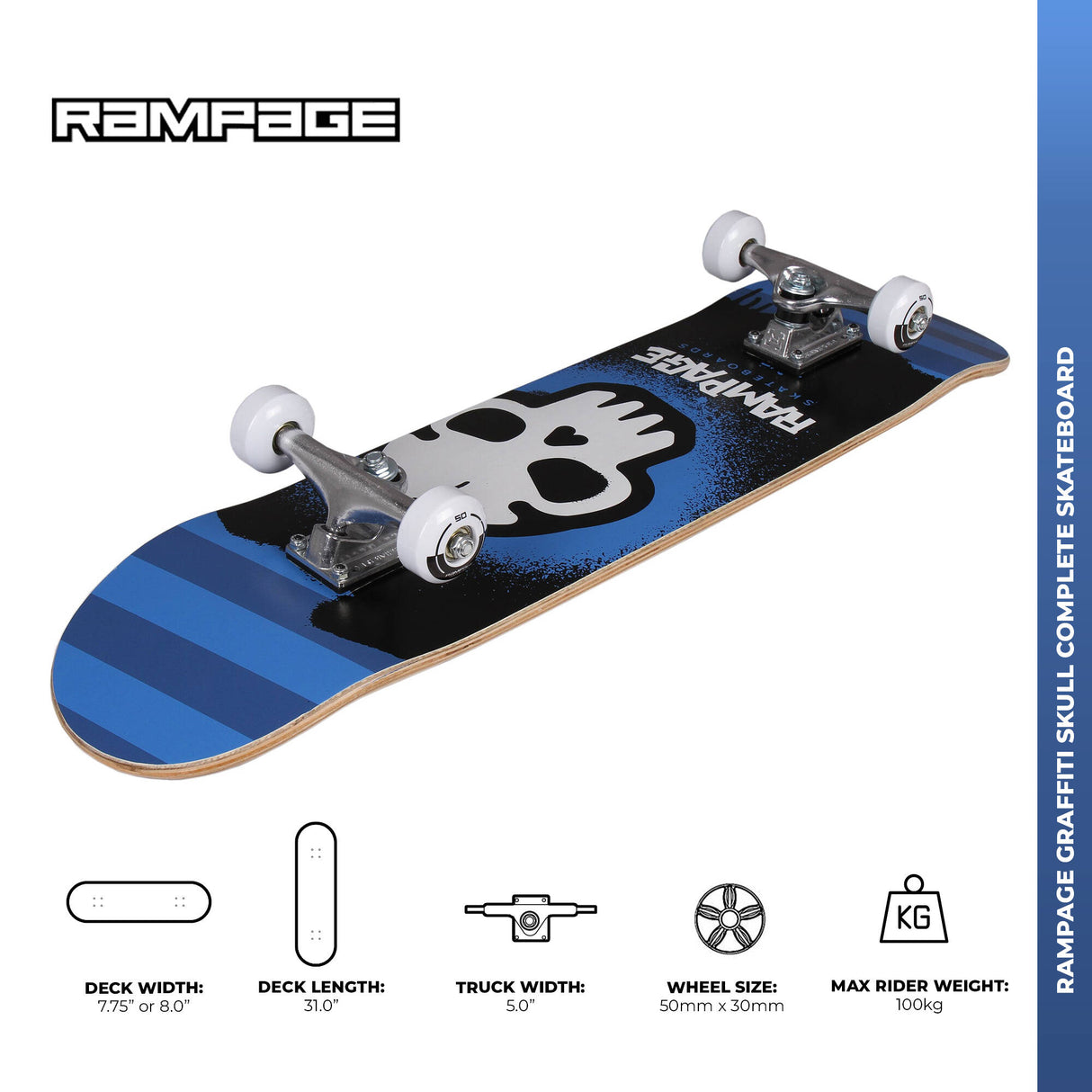 Rampage Graffiti Skull Complete Skateboard 8''