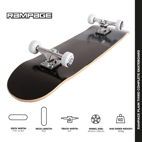 Rampage Plain Third Complete Skateboard - Black 8"