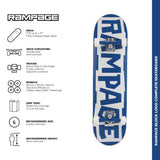Rampage Block Logo Complete Skateboard - Blue/White 8''