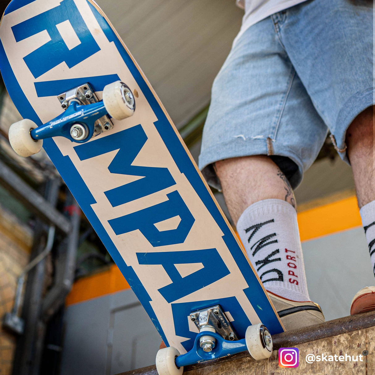 Rampage Block Logo Complete Skateboard - Blue/White 8''
