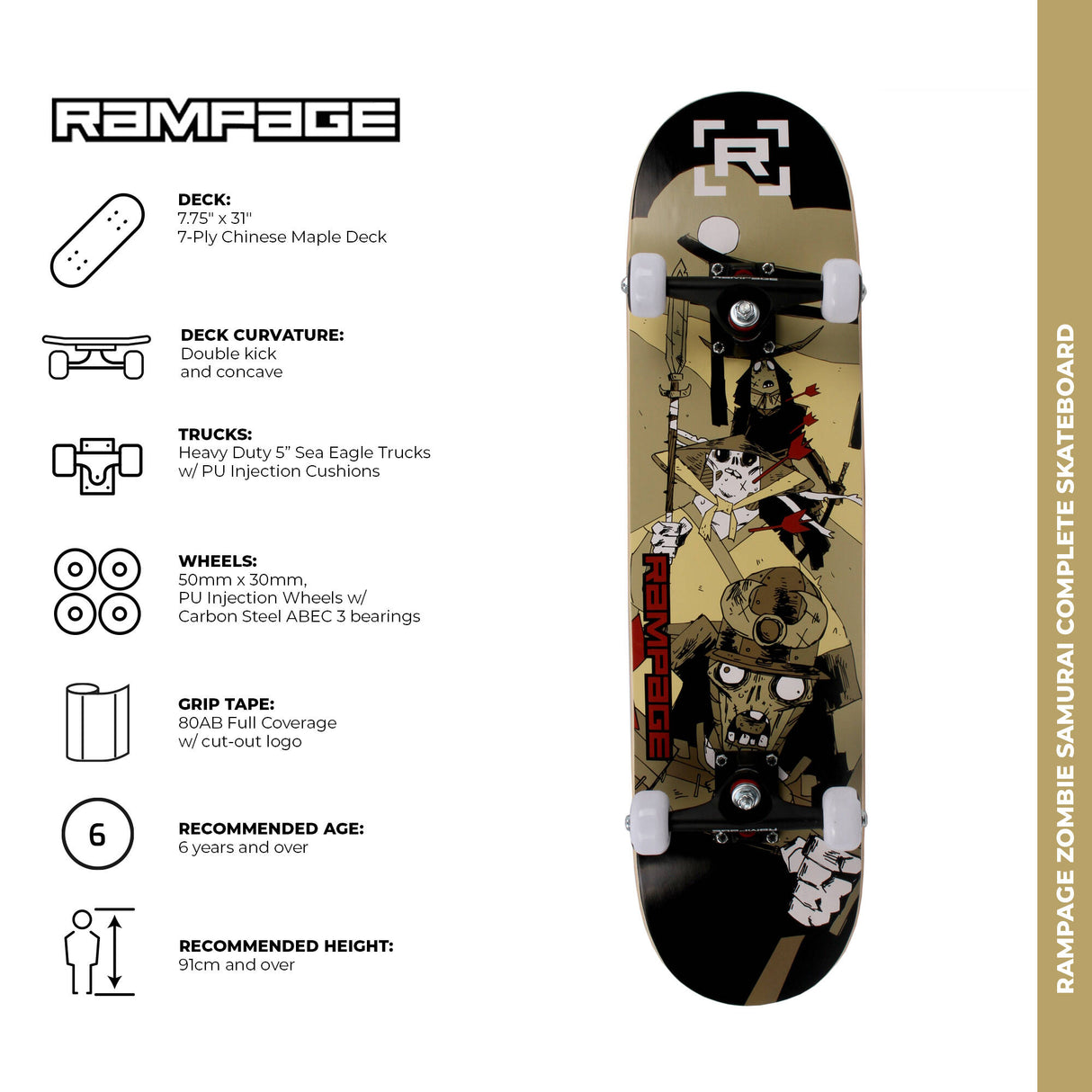 Rampage Zombie Samurai Complete Skateboard - 7.75''