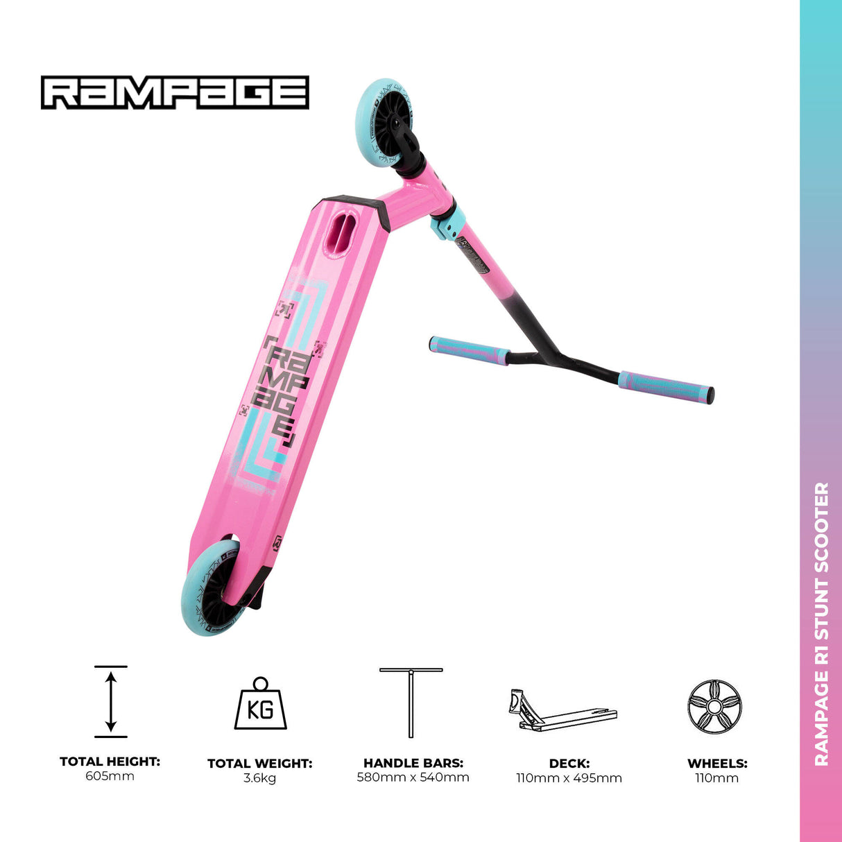 Rampage R1 Stunt Scooter - Pink/Teal Fade