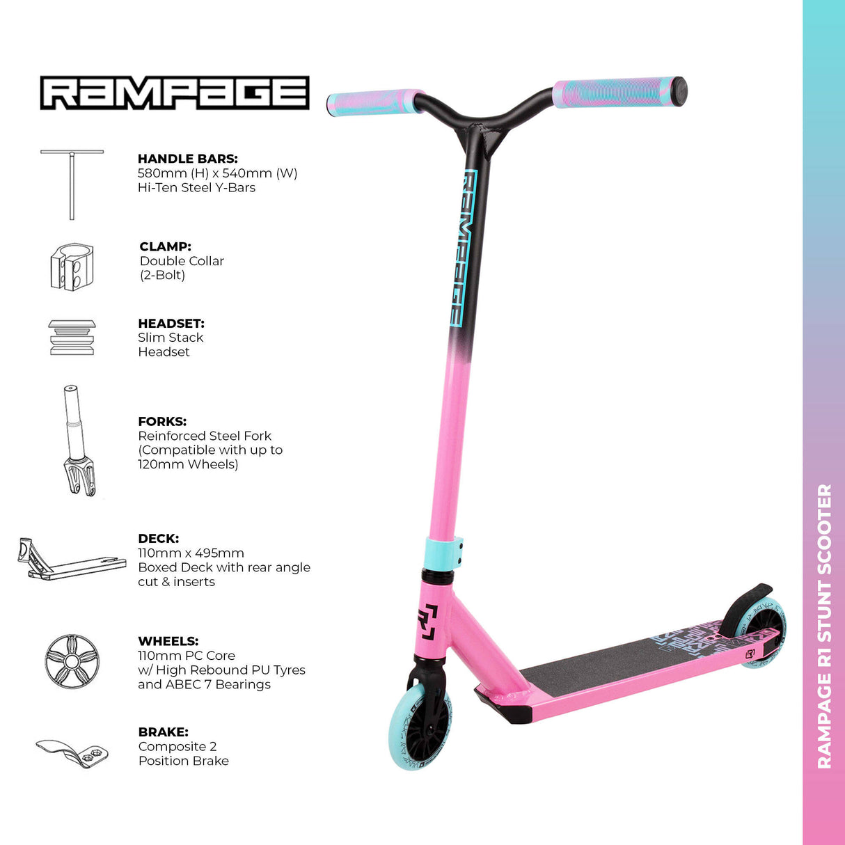 Rampage R1 Stunt Scooter - Pink/Teal Fade