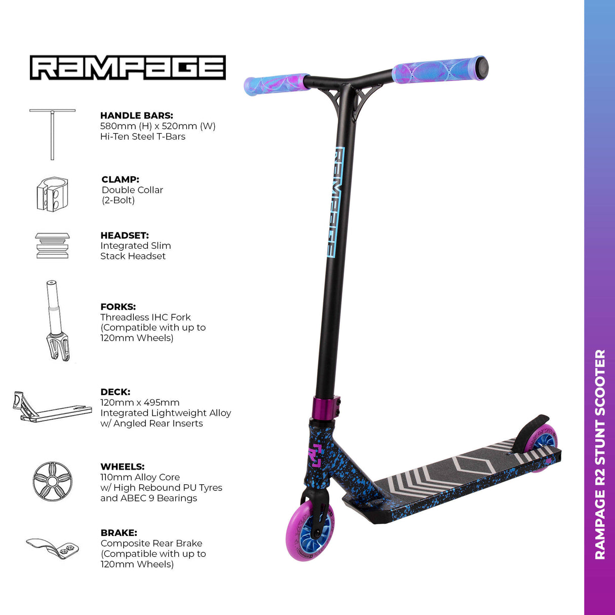 Rampage R2 Stunt Scooter - Ano Splat Blue