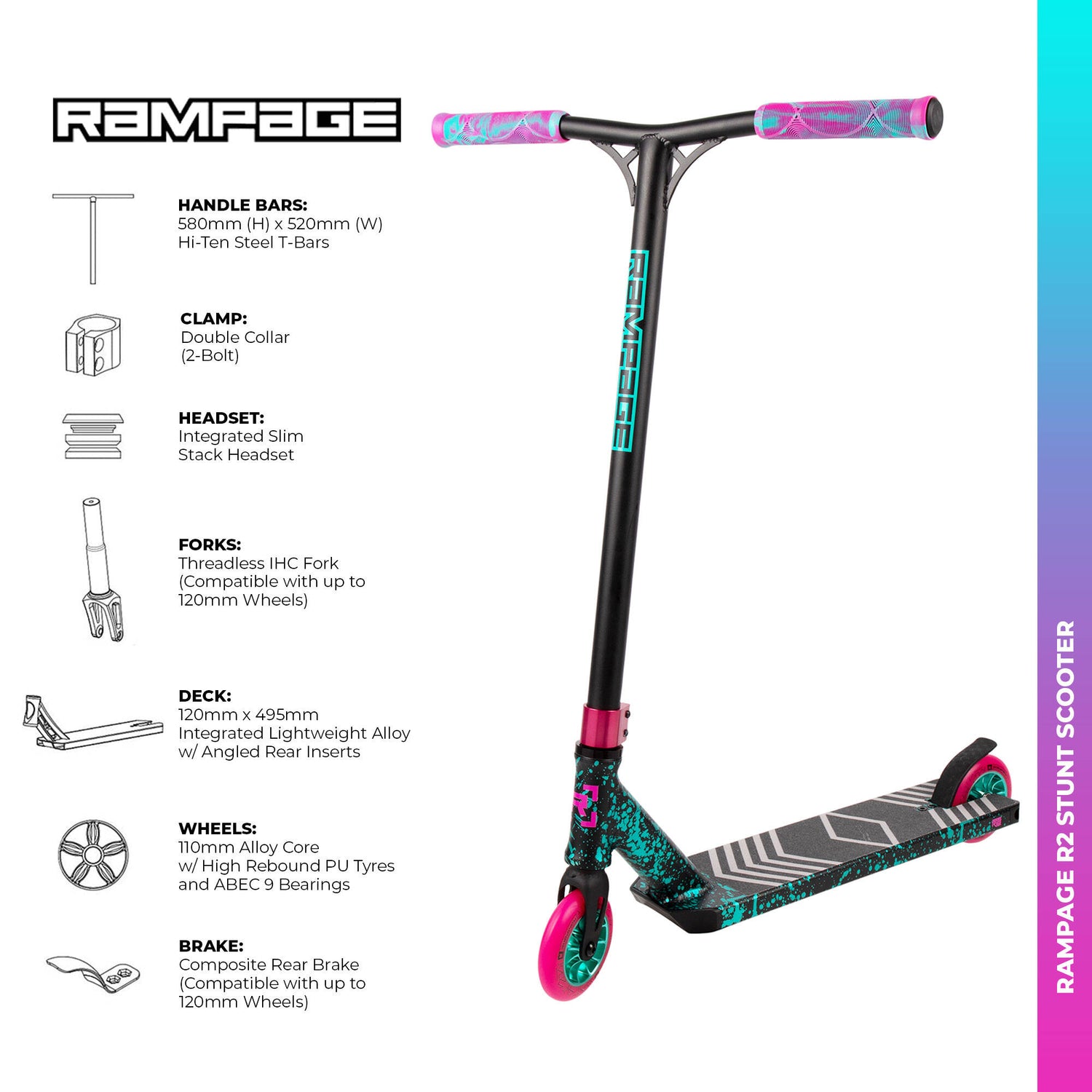 Rampage R2 Stunt Scooter - Ano Splat Teal