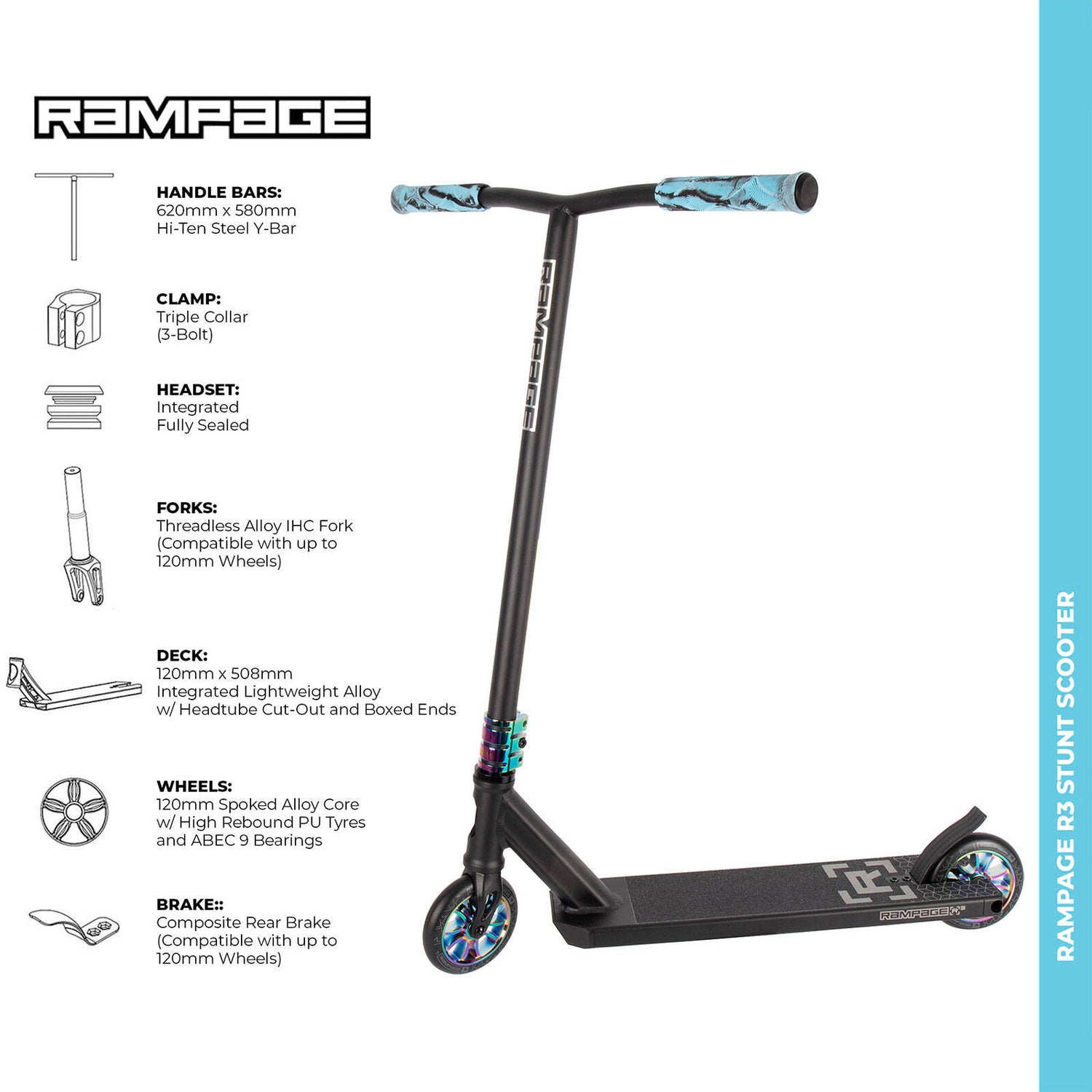 Rampage R3 2023 Complete Stunt Scooter - Black/Neochrome