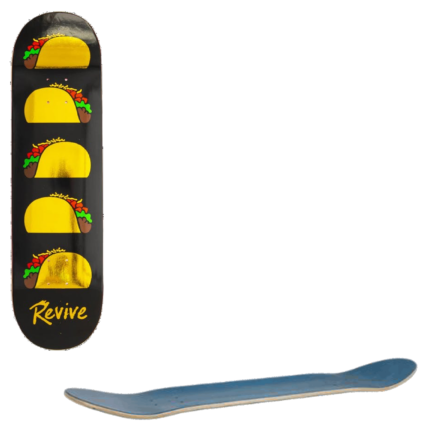 ReVive Gold Foil Tacos Skateboard Deck 8.5''