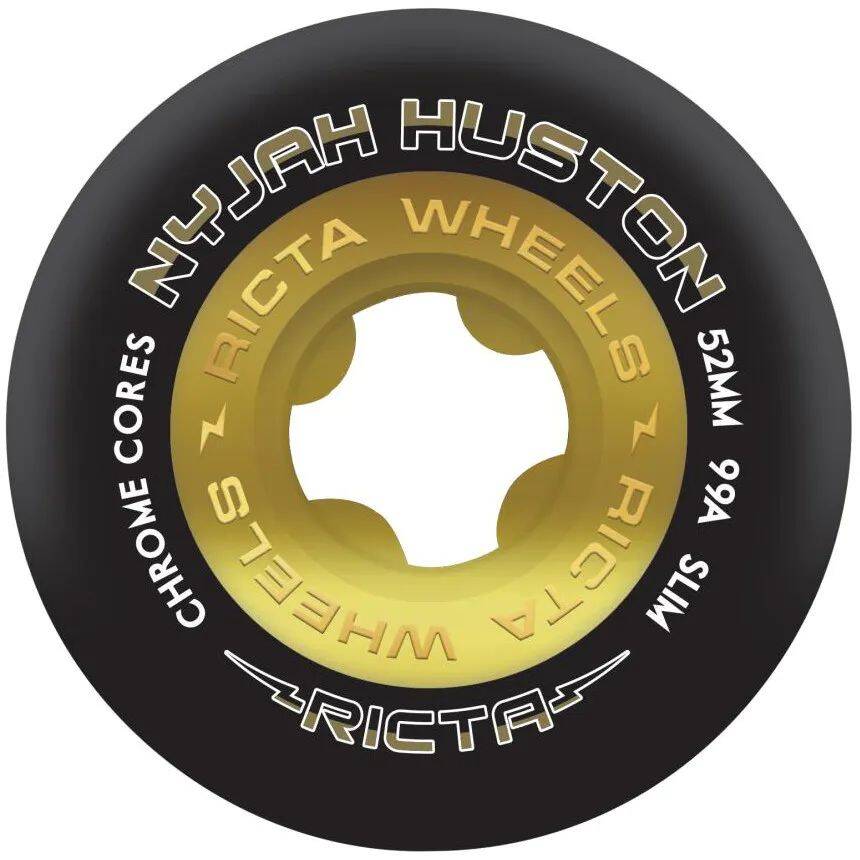 Ricta Nyjah Huston Chrome Core Slim 99a Skateboard Wheels - Black/Gold 52mm (Pack of 4)