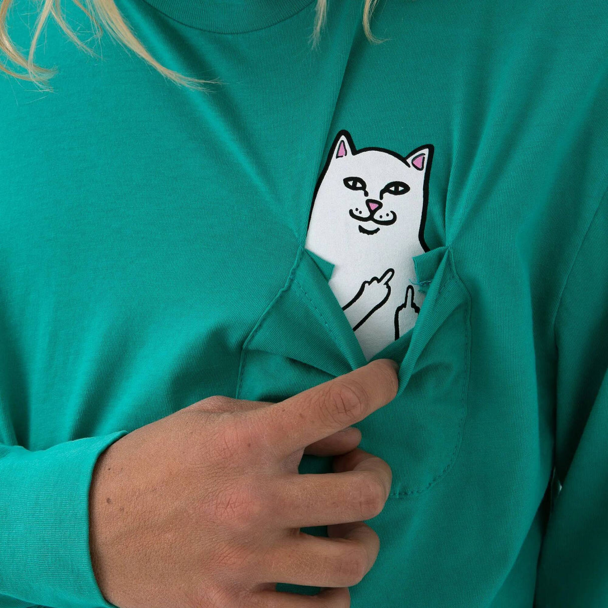 RIPNDIP Lord Nermal Pocket Long Sleeve T Shirt - Teal