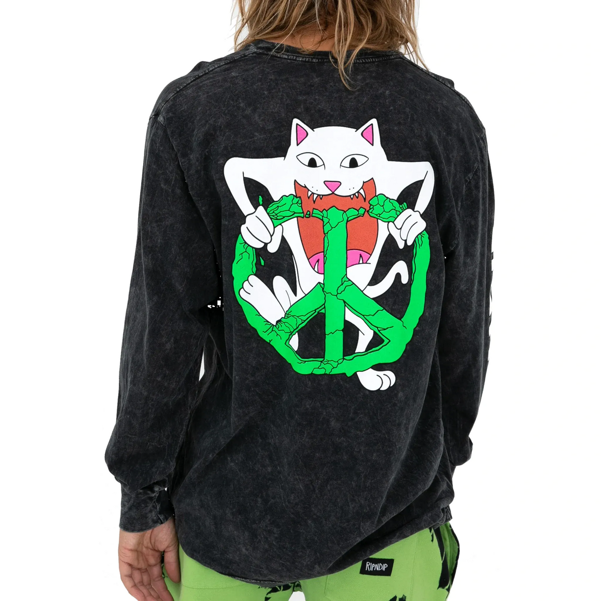 RIPNDIP Peace No Love Long Sleeve T Shirt - Black Mineral Wash