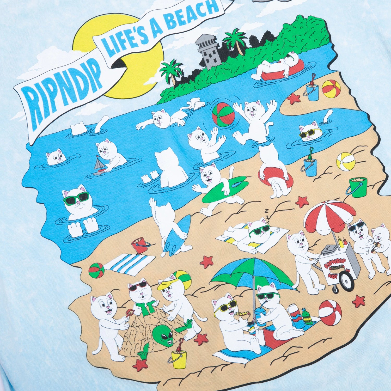 RIPNDIP Lifes A Beach T Shirt - Light Blue Mineral Wash