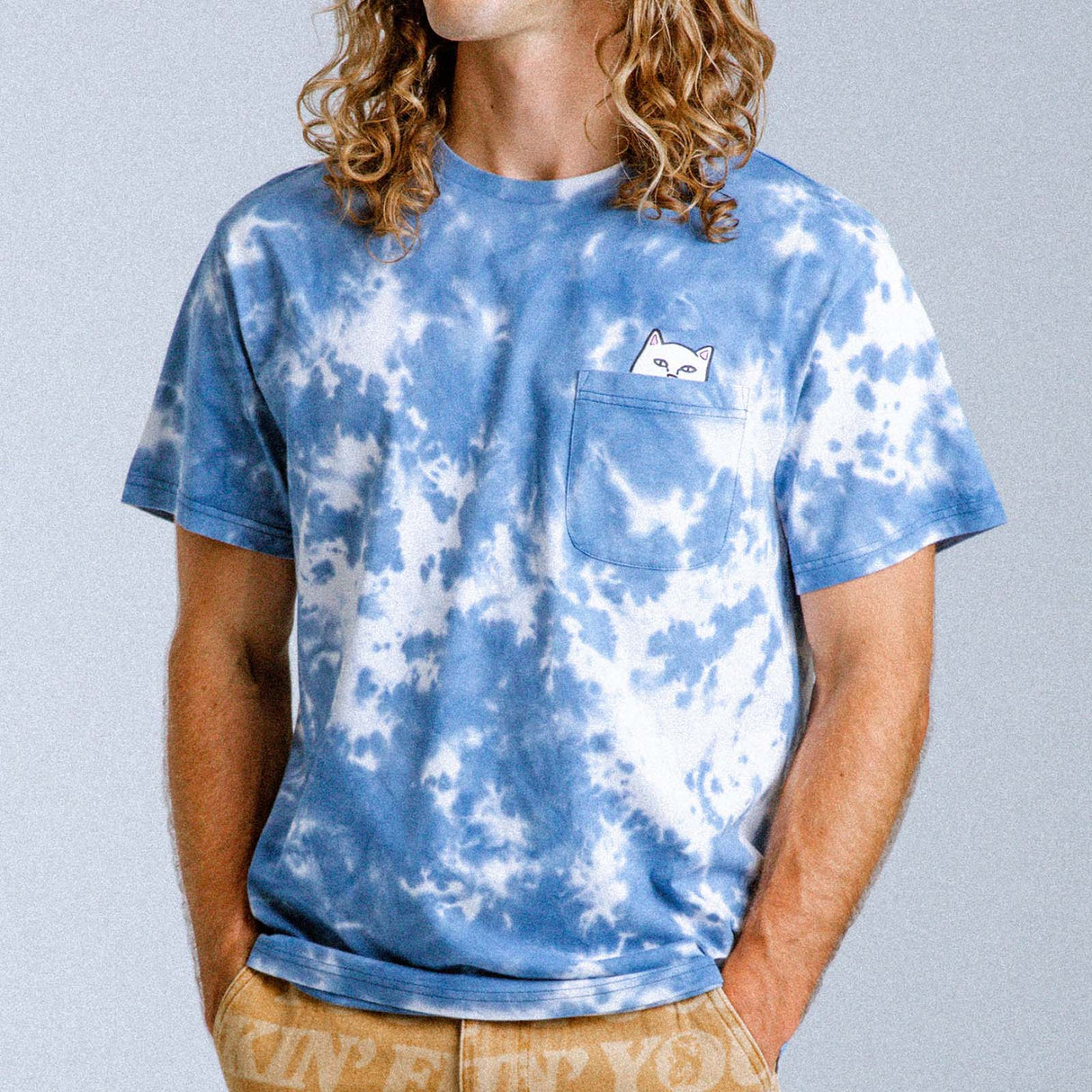 RIPNDIP Lord Nermal Pocket  T Shirt - Slate Lightning Wash