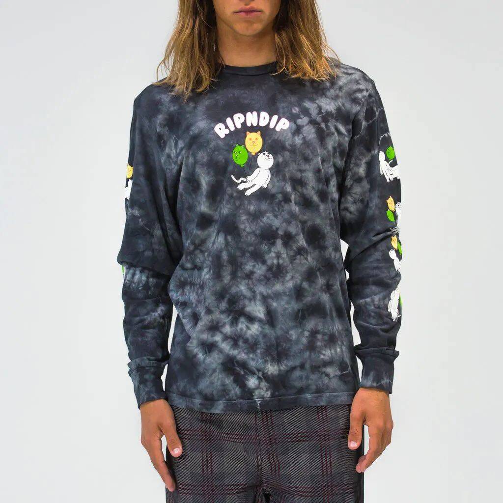 RIPNDIP Drifting Away Long Sleeve T Shirt - Black Lightning Wash