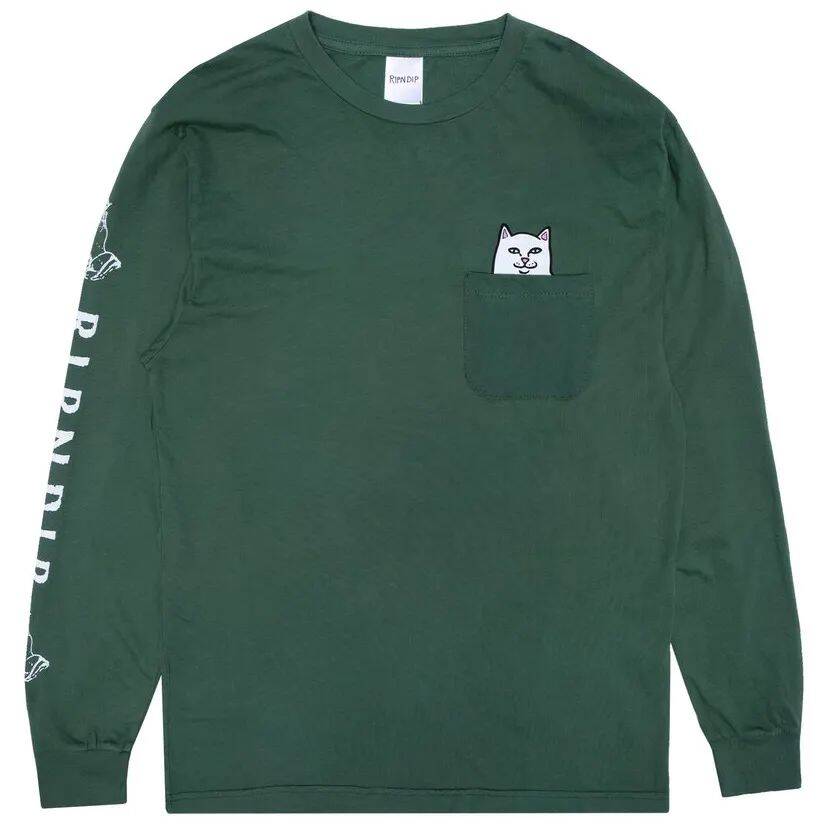 RIPNDIP Lord Nermal Long Sleeve Pocket T Shirt - Olive