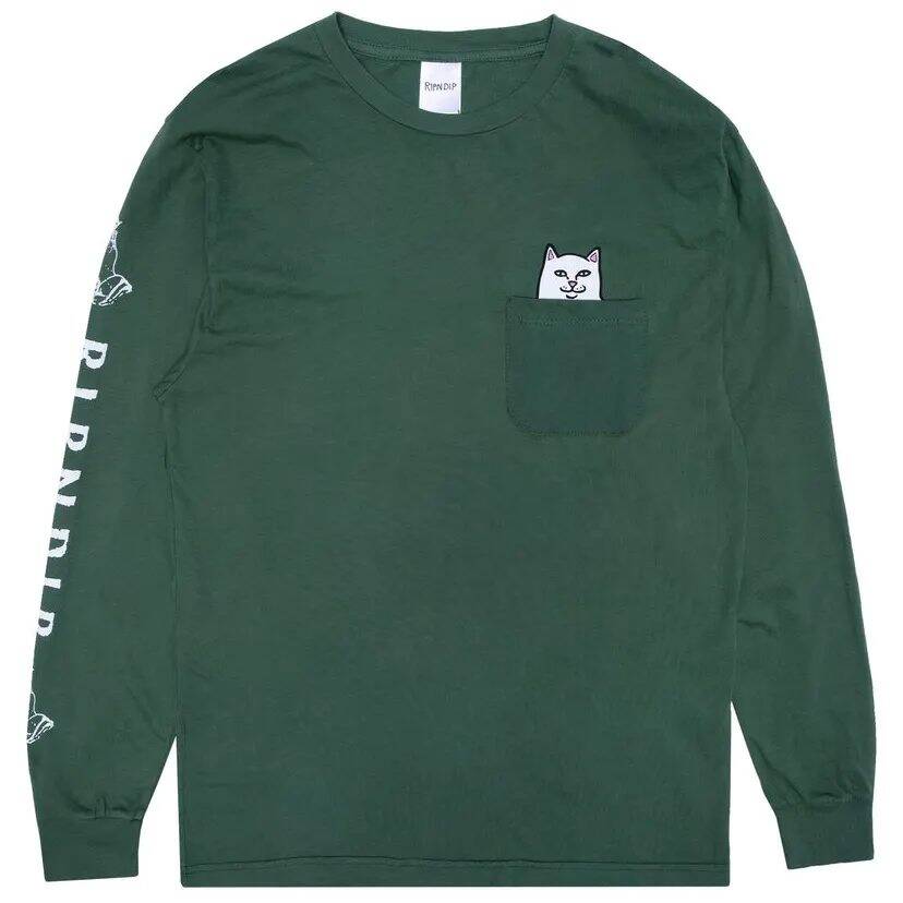 RIPNDIP Lord Nermal Long Sleeve Pocket T Shirt - Olive MED