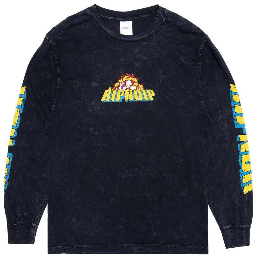 RIPNDIP Nermzilla Long Sleeve T Shirt - Black Mineral Wash