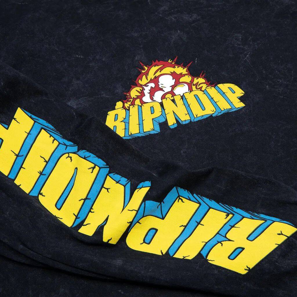 RIPNDIP Nermzilla Long Sleeve T Shirt - Black Mineral Wash