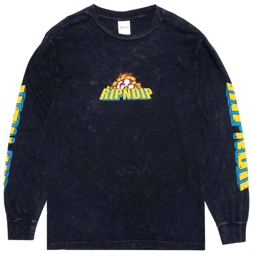 RIPNDIP Nermzilla Long Sleeve T Shirt - Black Mineral Wash MED