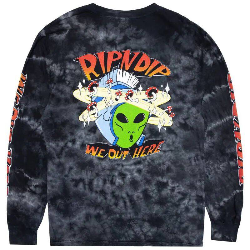 RIPNDIP Out of this World Long Sleeve T Shirt - Black Lightning Wash