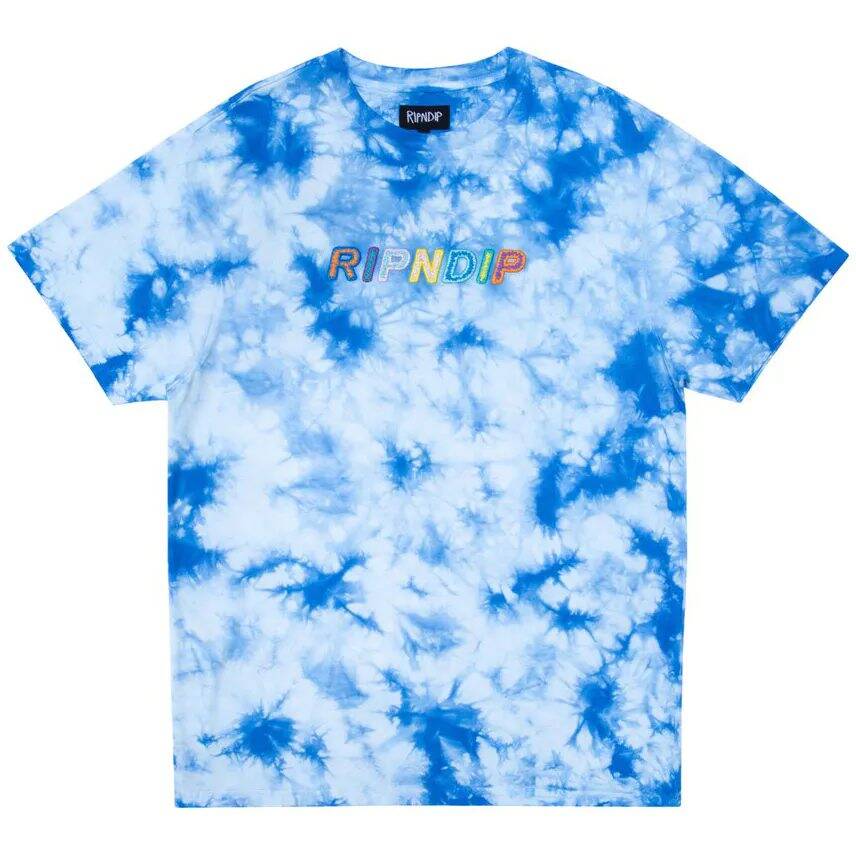 RIPNDIP Prisma Embroidered T Shirt - Blue Lightning Wash LRG