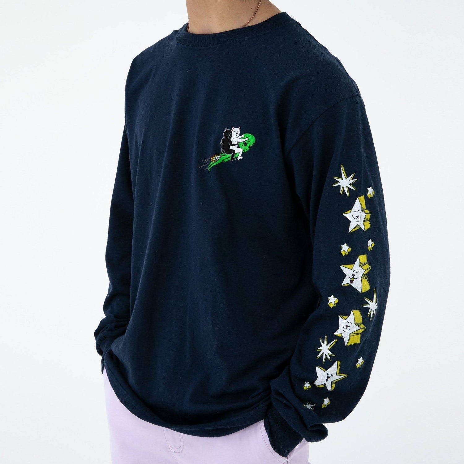 RIPNDIP Stargazer Long Sleeve T Shirt - Navy Blue