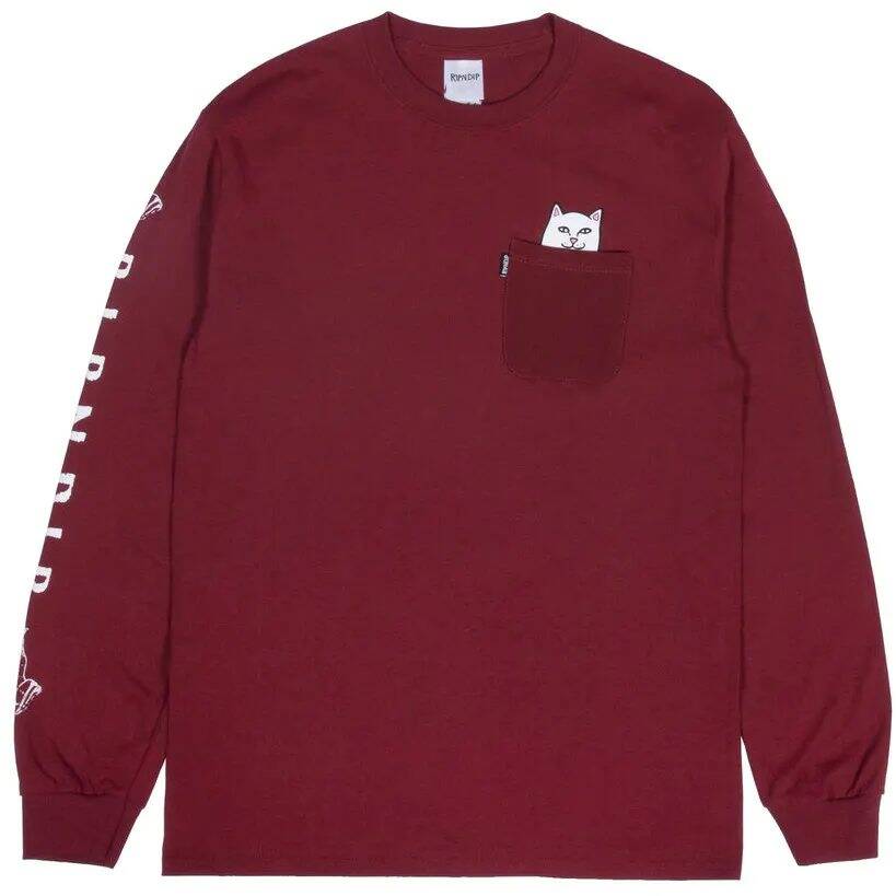 RIPNDIP Lord Nermal Long Sleeve T Shirt - Burgundy MED