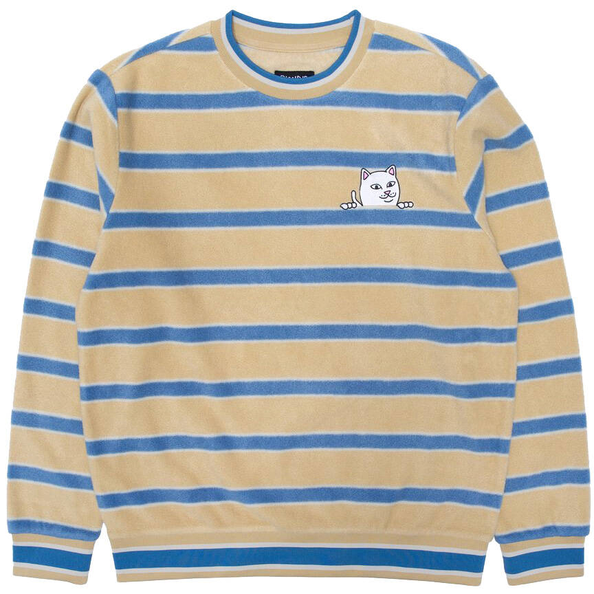 RIPNDIP Peek A Nerm Embroidered Brushed Fleece Crew Neck - Natural/Blue