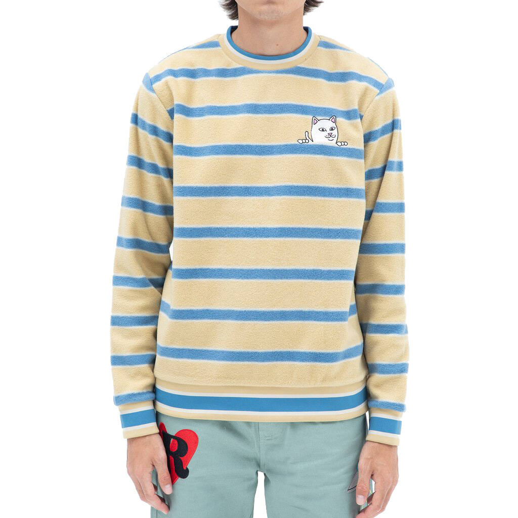 RIPNDIP Peek A Nerm Embroidered Brushed Fleece Crew Neck - Natural/Blue