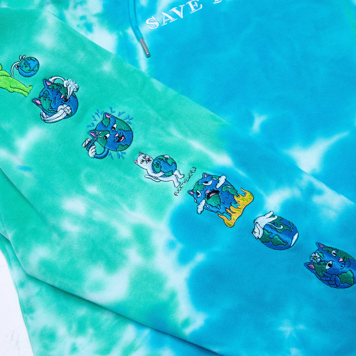 RIPNDIP Save The World Embroidered Hoodie - Aqua/Green Tie Dye