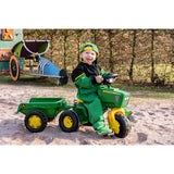Rolly Toys John Deer Trio Tractor Ride On w/ Electronic Steering Wheel and Trailer