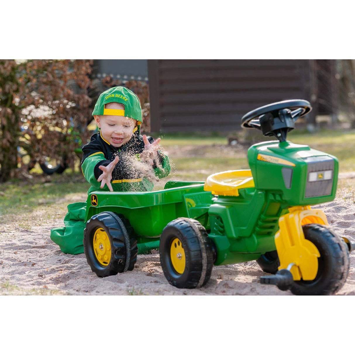 Rolly Toys John Deer Trio Tractor Ride On w/ Electronic Steering Wheel and Trailer