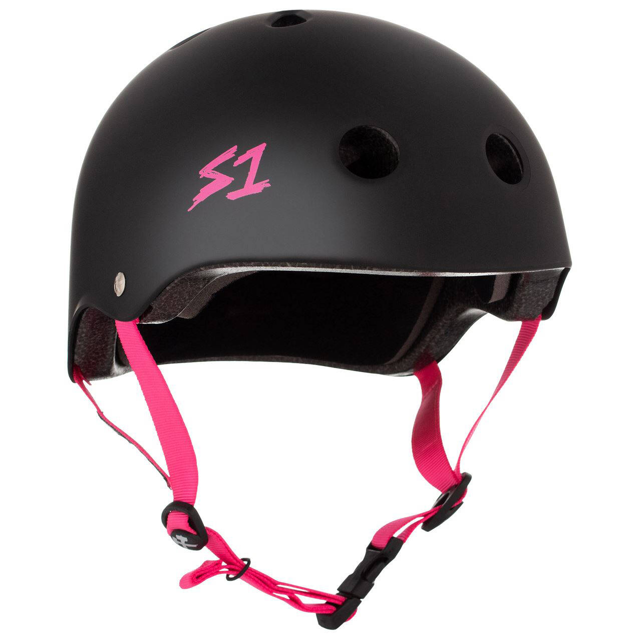 S1 Lifer Multi Impact Helmet - Black Matt/Pink Strap MED