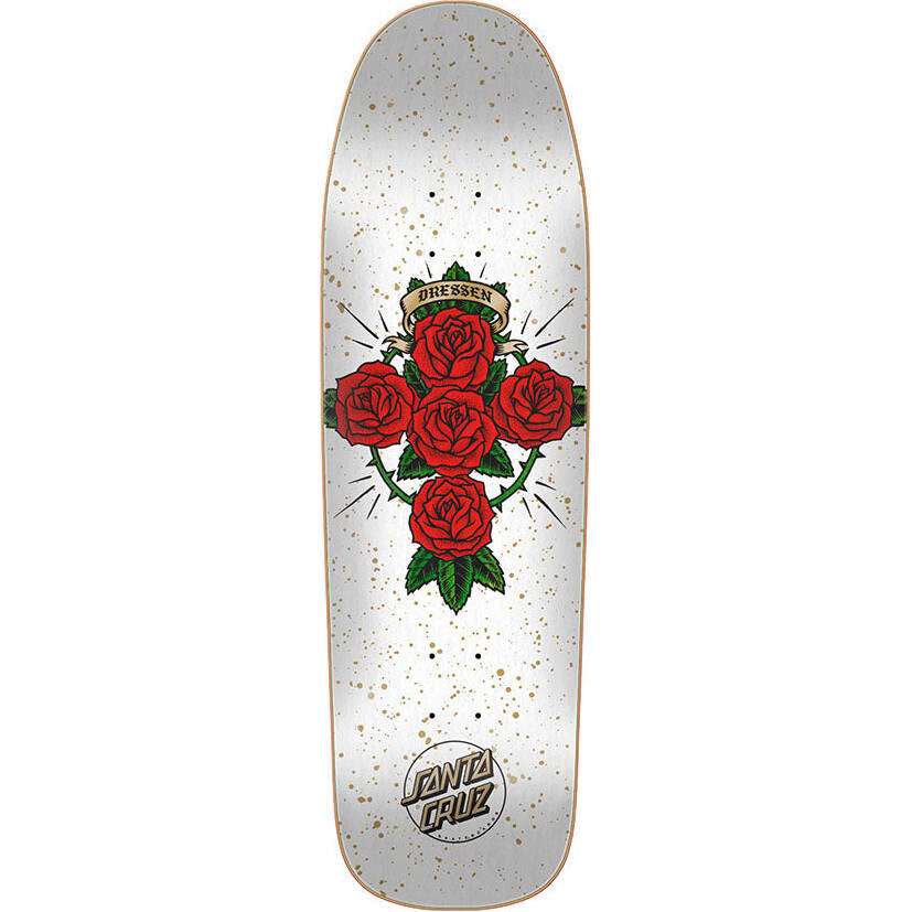 Santa Cruz Dressen Rose Cross Shaped Skateboard Deck - White/Red 9.31"