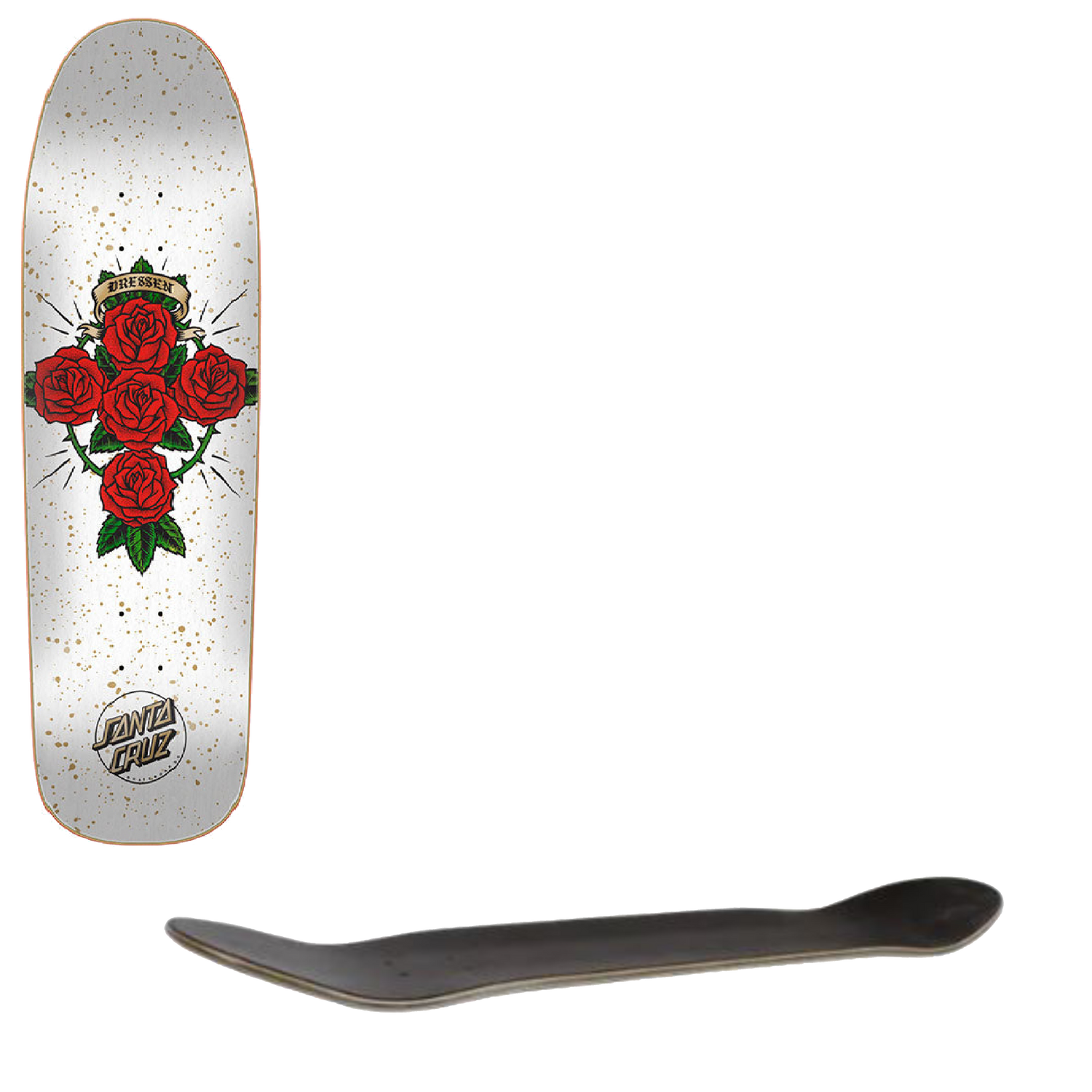 Santa Cruz Dressen Rose Cross Shaped Skateboard Deck - White/Red 9.31"