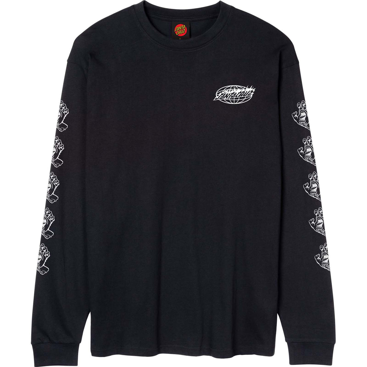 Santa Cruz Long Sleeve Global Flame Dot Mono T Shirt - Black