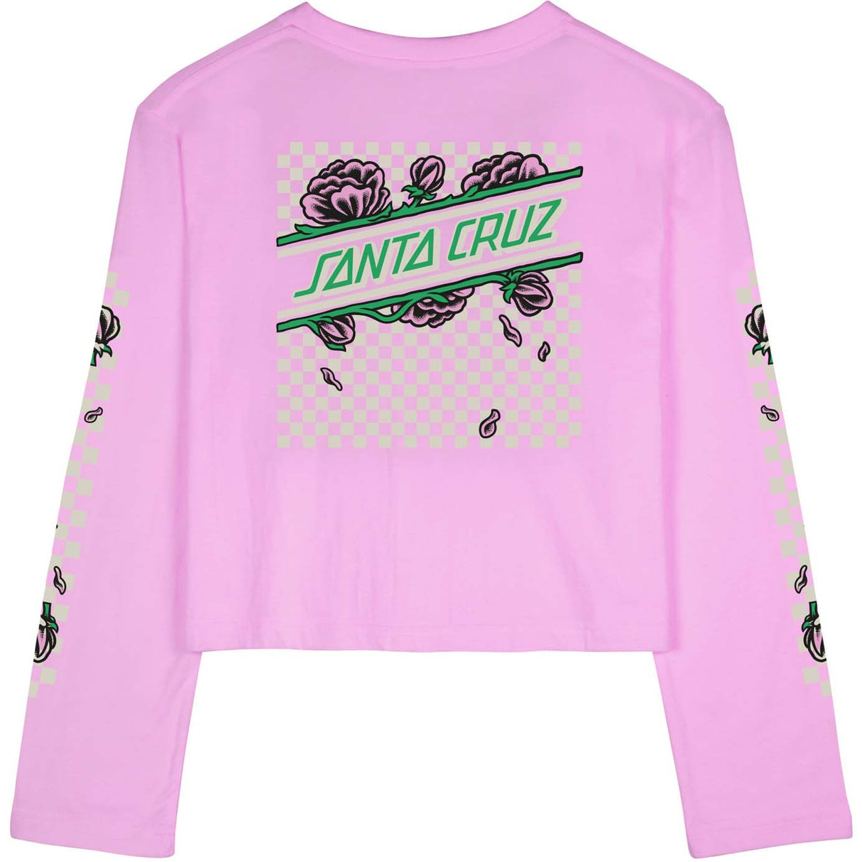 Santa Cruz Check Floral Sleeves LS Womens T Shirt - Violet Tulle