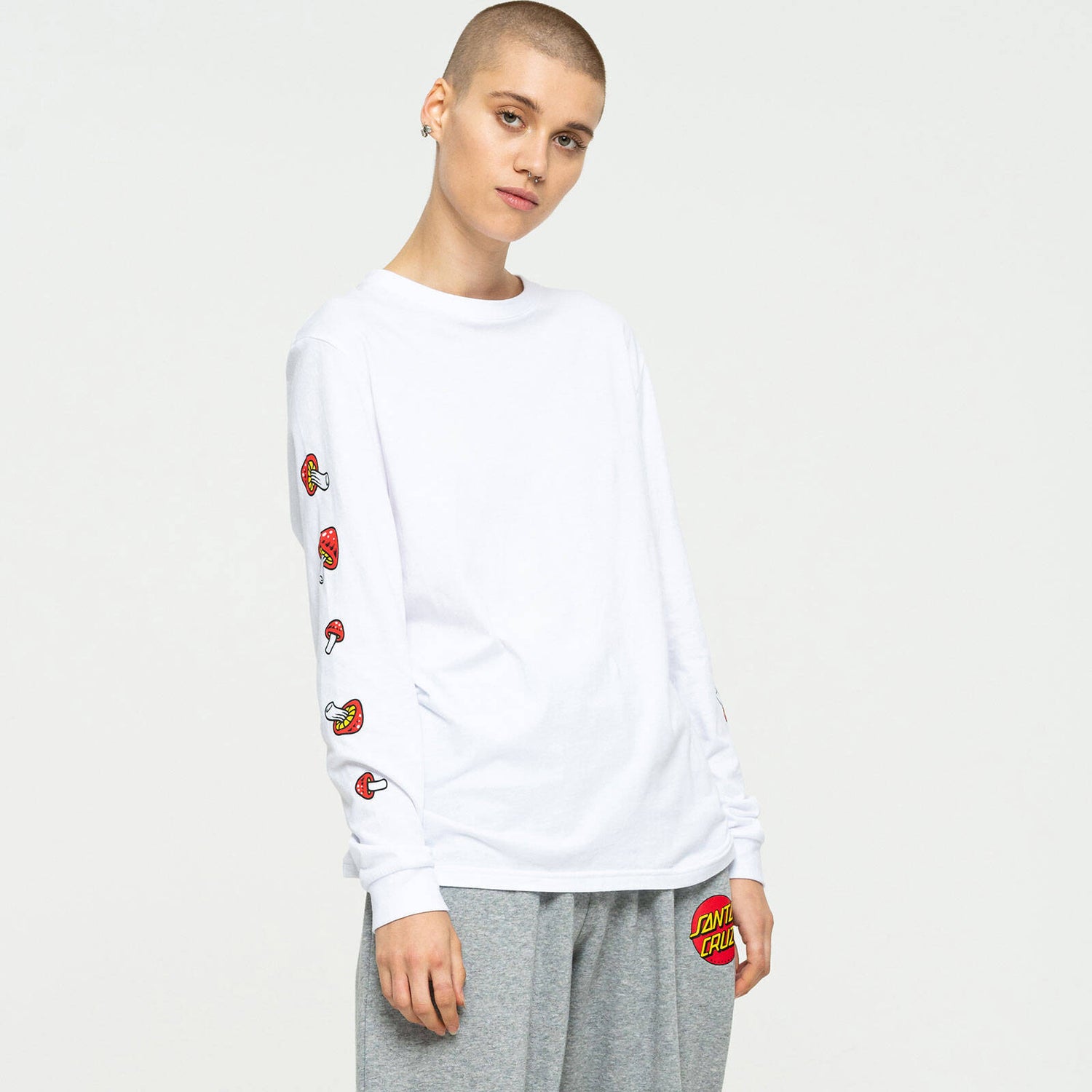 Santa Cruz Mushroom Monarch Dot Long Sleeve T Shirt - White