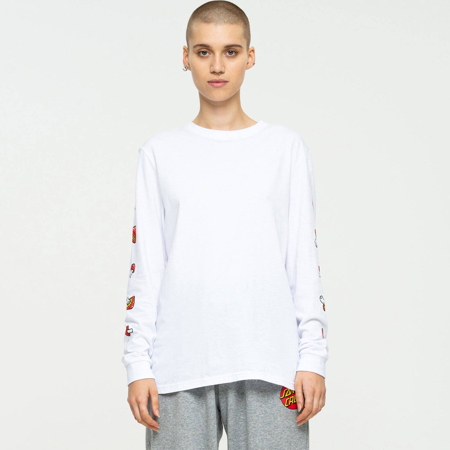 Santa Cruz Mushroom Monarch Dot Long Sleeve T Shirt - White